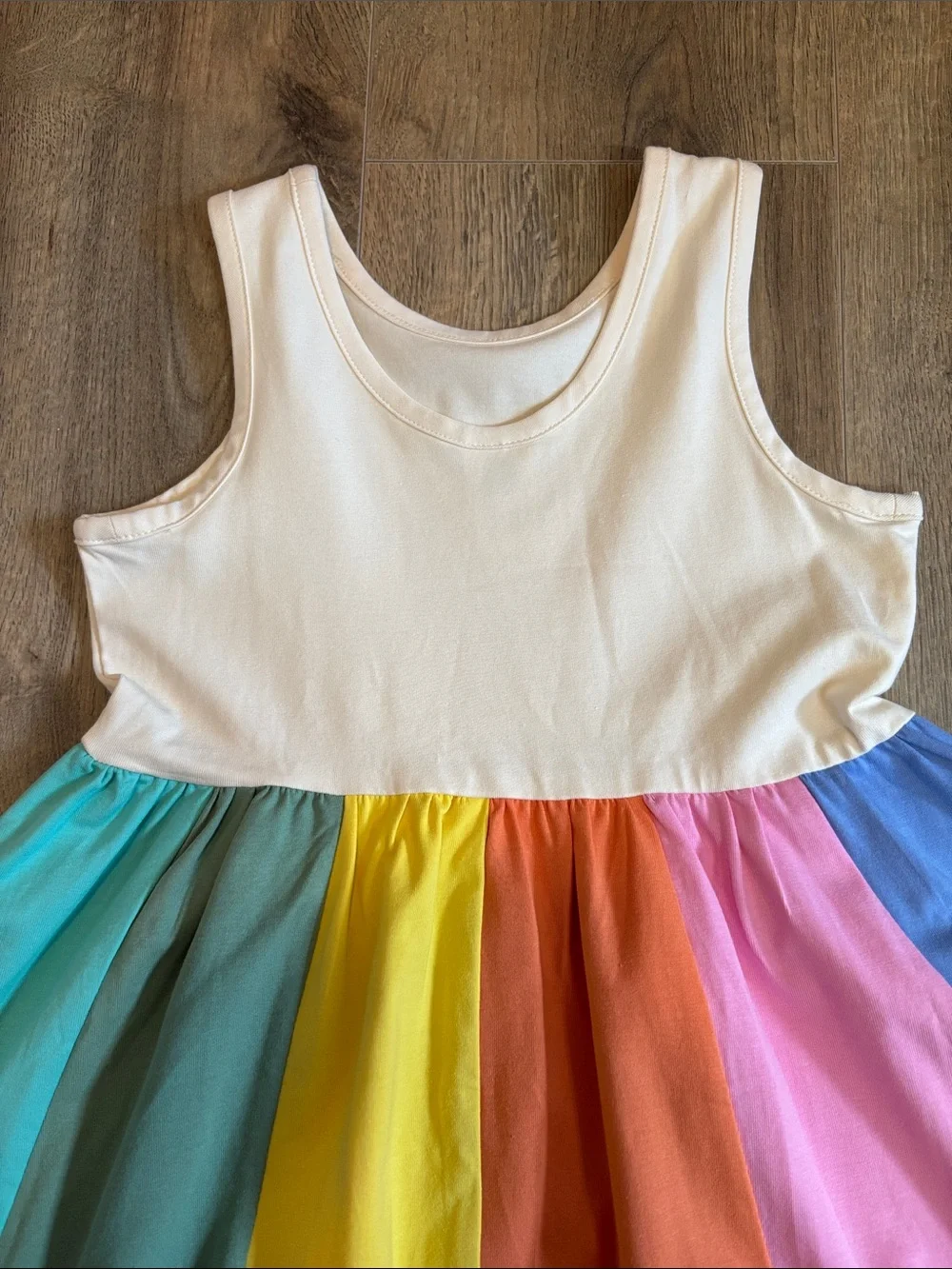 NWOT- Hanna Andersson Girls Rainbow Stripe Tank Dress - White Top - Picture 2 of 5